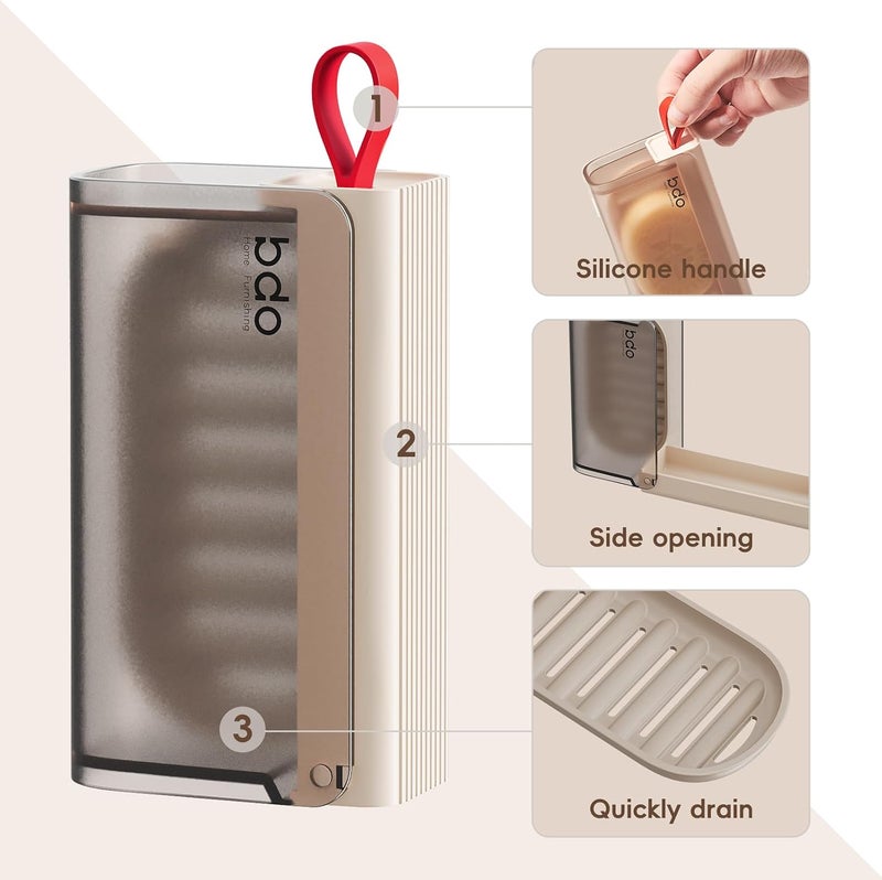 SHOTAY Compact Travel Soap Case, Leakproof Soap Box with Lid, Bar Soap Holder for Traveling, Portable Soap Box with Drainage Layer for Gym, School, Camping, Trip, Outdoor - Beige - 1pcs - Image 3