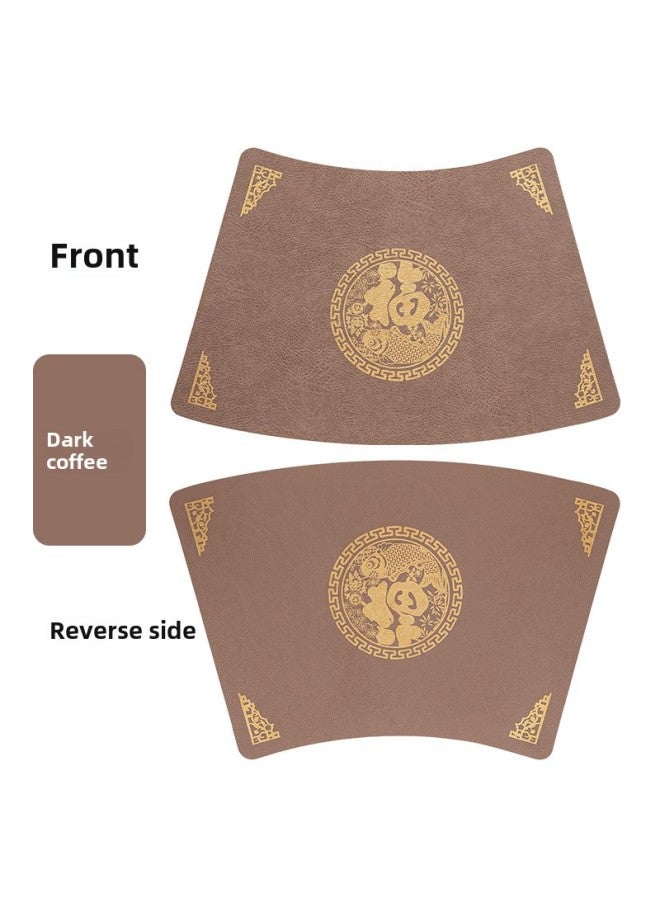 إسكدنيا مفرش طاولة جلد فوزي على شكل مروحة على الطراز الصيني، مفرش طاولة مستديرة عازل لطاولة الطعام، مفرش طاولة طعام غربي متقدم، مفرش وعاء عازل للماء، اللون: قهوة داكنة، المواصفات: حجم صغير 43*27 - Image 1