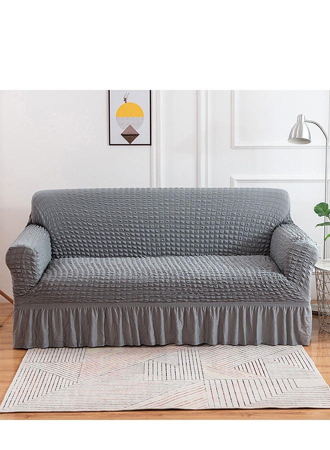 إسكدنيا Loveseat Slipcover 1 Piece for 2 Cushion Couch Sofa Cover with Skirt, Durable Washable High Elastic Stretchable, Easy Fit Universal Furniture Protector (2 Seater, Gray) - Image 3