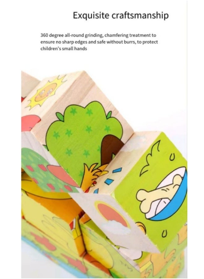 Toddler Wooden Toys Six Sided Picture Jigsaw Puzzles Building Blocks Toys Children's Educational Building Blocks Toys  - Image 3