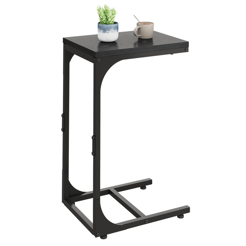 WLIVE C Shaped End Table, Small Couch Side Tables with Metal Frame, Sofa Table TV Tray for Living Room, Bedroom, Relief Black - Image 1