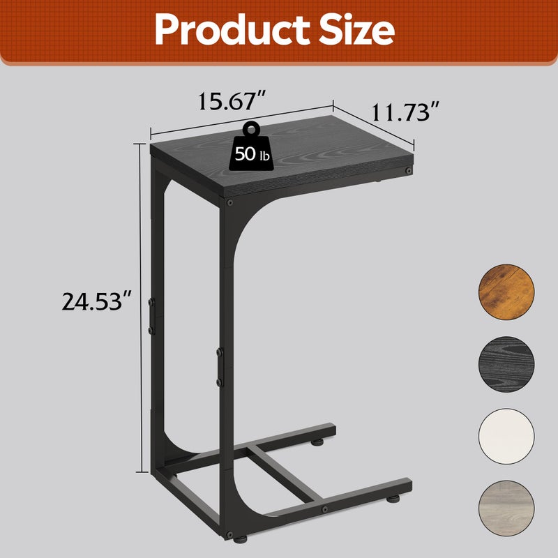 WLIVE C Shaped End Table, Small Couch Side Tables with Metal Frame, Sofa Table TV Tray for Living Room, Bedroom, Relief Black - Image 3
