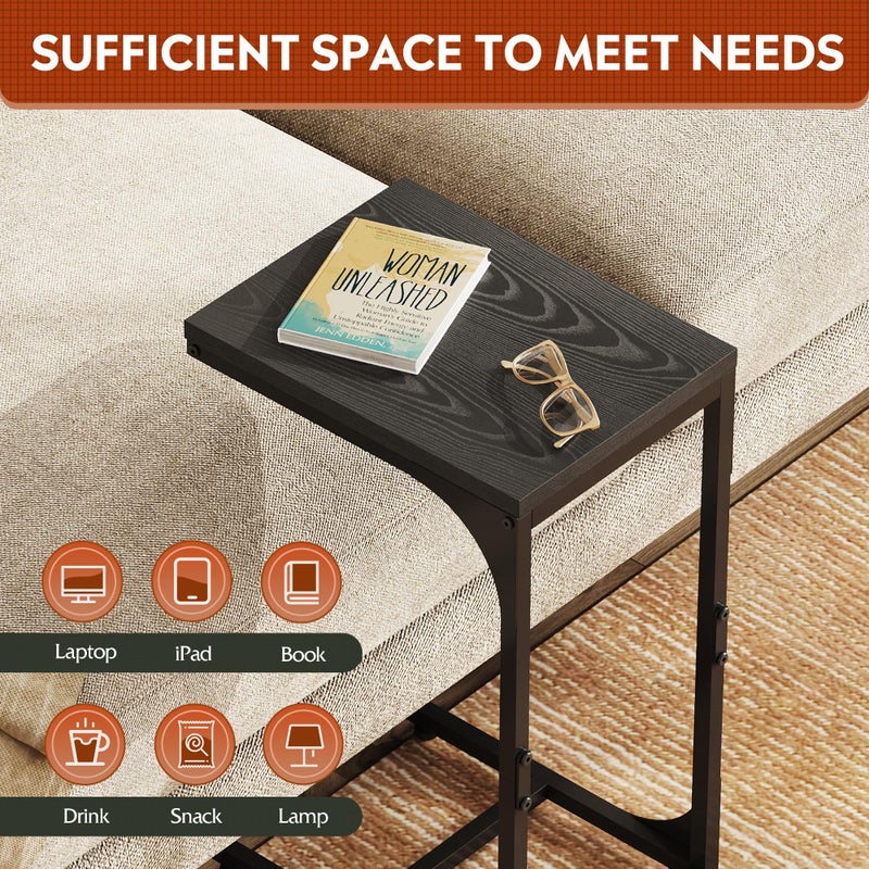 WLIVE C Shaped End Table, Small Couch Side Tables with Metal Frame, Sofa Table TV Tray for Living Room, Bedroom, Relief Black - Image 4