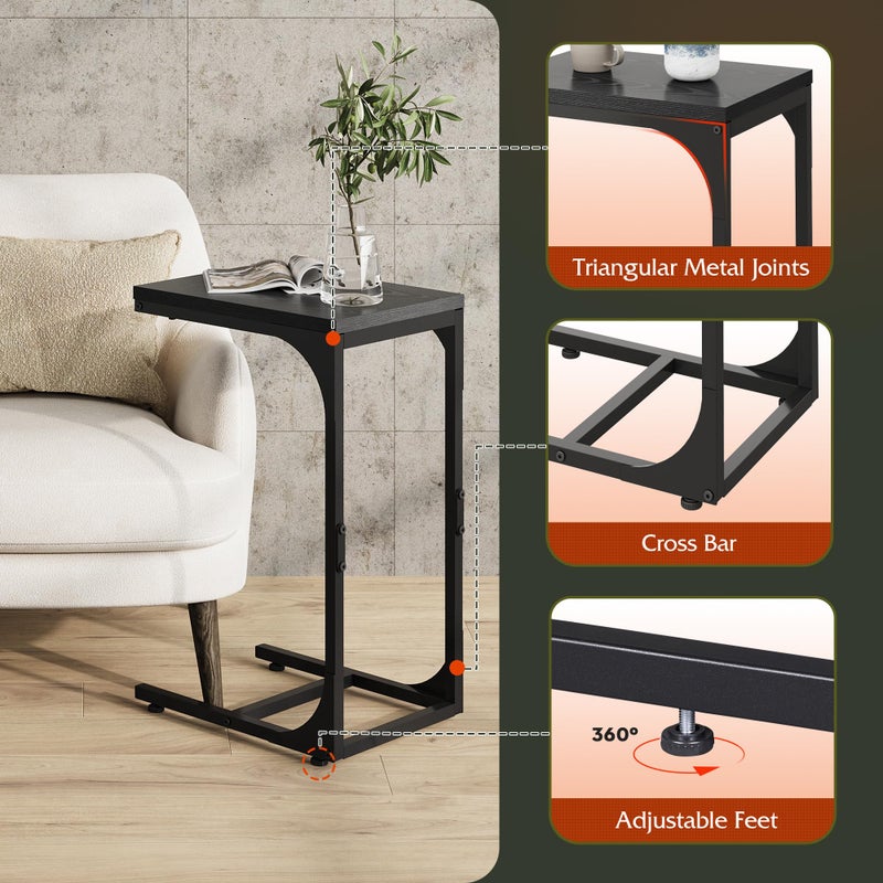 WLIVE C Shaped End Table, Small Couch Side Tables with Metal Frame, Sofa Table TV Tray for Living Room, Bedroom, Relief Black - Image 5