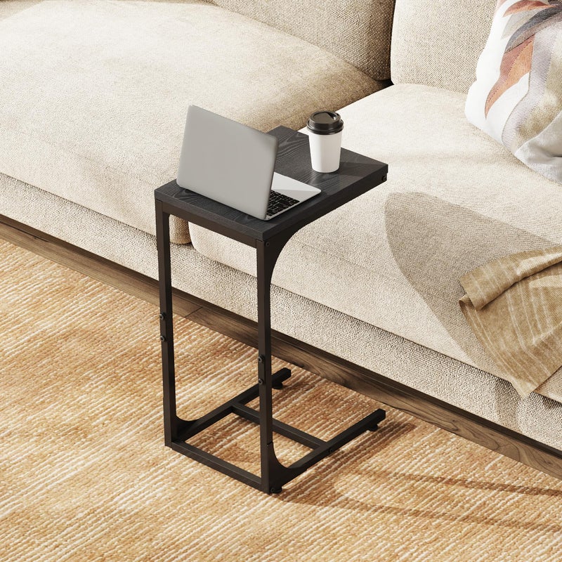 WLIVE C Shaped End Table, Small Couch Side Tables with Metal Frame, Sofa Table TV Tray for Living Room, Bedroom, Relief Black - Image 2