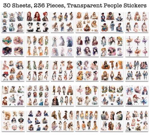 Knaid People Scrapbook Sticker Set (30 Sheets, 236 Assorted Pieces) - Journaling Scrapbooking Stickers Planner Sticker Dolls with Diverse Girls & Women for Junk Journal Supplies Laptops Water Bottles - Image 2