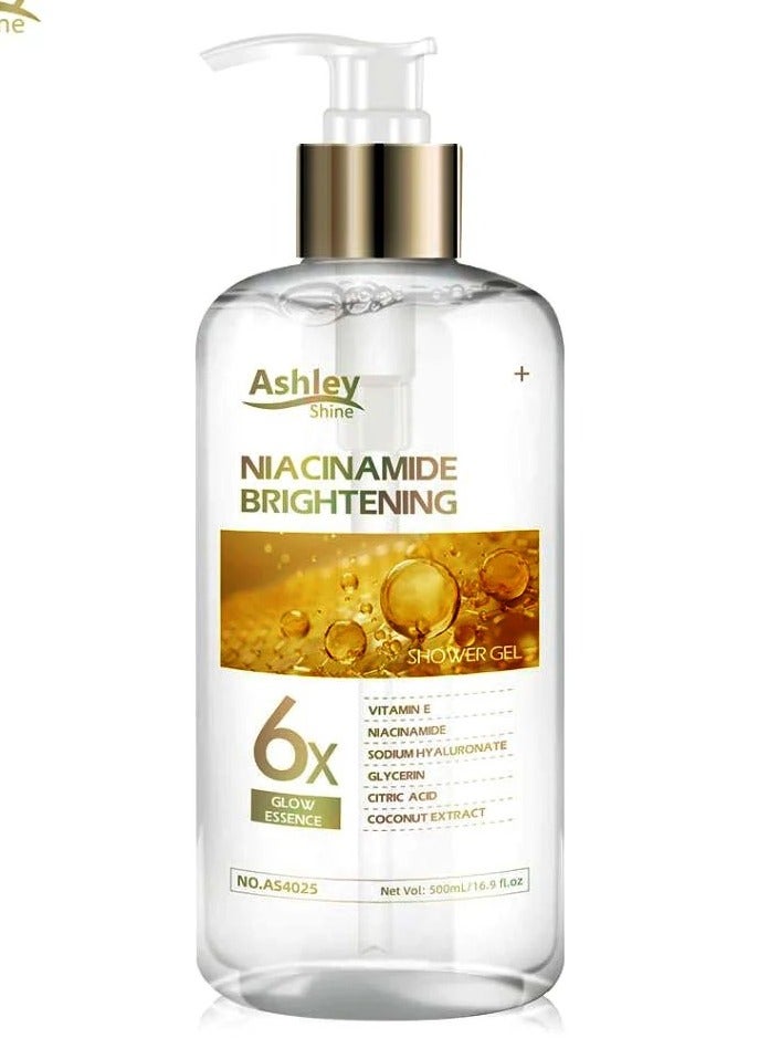 Ashley Shine Niacinamide Brightening 6x Glow Essence Shower Gel 500ml Skin Whitening Moisturizing Body Wash for Soft Smooth Glowing Skin
