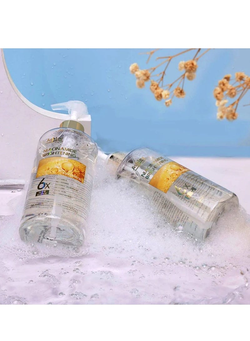 Ashley Shine Niacinamide Brightening 6x Glow Essence Shower Gel 500ml Skin Whitening Moisturizing Body Wash for Soft Smooth Glowing Skin - Image 5