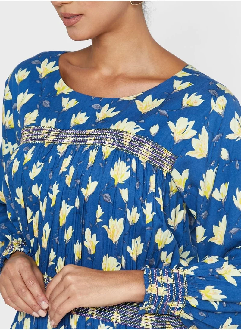 KASHKHA Striped Floral Printed Jalabiya