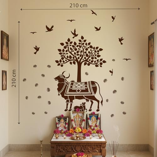 StickMe Kamdhenu, Holy Cow and Calf Wall Sticker - Hindu Religion Sacred God Vinyl Decal for Pooja Room, Bedroom, Living Room, Office & Home Decor - Self-Adhesive (Premium 210 x 210 cm) - Image 3