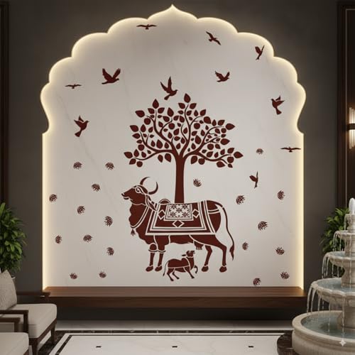 StickMe Kamdhenu, Holy Cow and Calf Wall Sticker - Hindu Religion Sacred God Vinyl Decal for Pooja Room, Bedroom, Living Room, Office & Home Decor - Self-Adhesive (Premium 210 x 210 cm) - Image 1