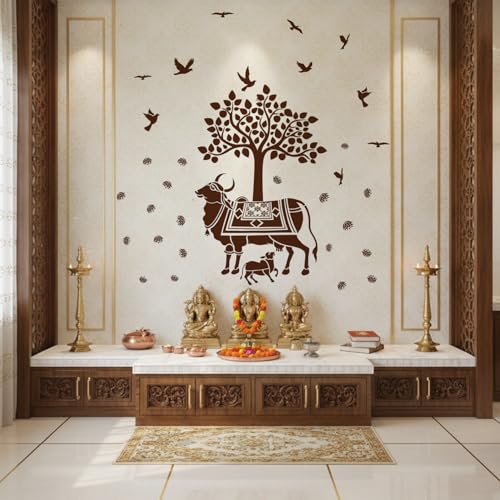 StickMe Kamdhenu, Holy Cow and Calf Wall Sticker - Hindu Religion Sacred God Vinyl Decal for Pooja Room, Bedroom, Living Room, Office & Home Decor - Self-Adhesive (Premium 210 x 210 cm) - Image 2