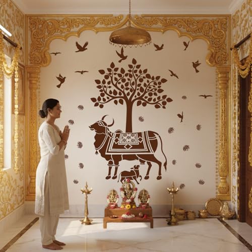 StickMe Kamdhenu, Holy Cow and Calf Wall Sticker - Hindu Religion Sacred God Vinyl Decal for Pooja Room, Bedroom, Living Room, Office & Home Decor - Self-Adhesive (Premium 210 x 210 cm) - Image 5
