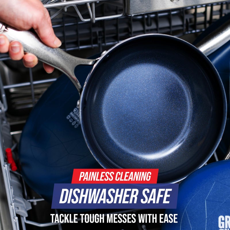 Blue Diamond Cookware 12" Frying Pan Skillet with Lid Diamond Infused Ceramic Healthy Nonstick, PFAS and PFOA-Free, Dishwasher Safe, Oven Safe, Even Heating, Metal Utensil Safe, Warp Control, Blue - Image 3