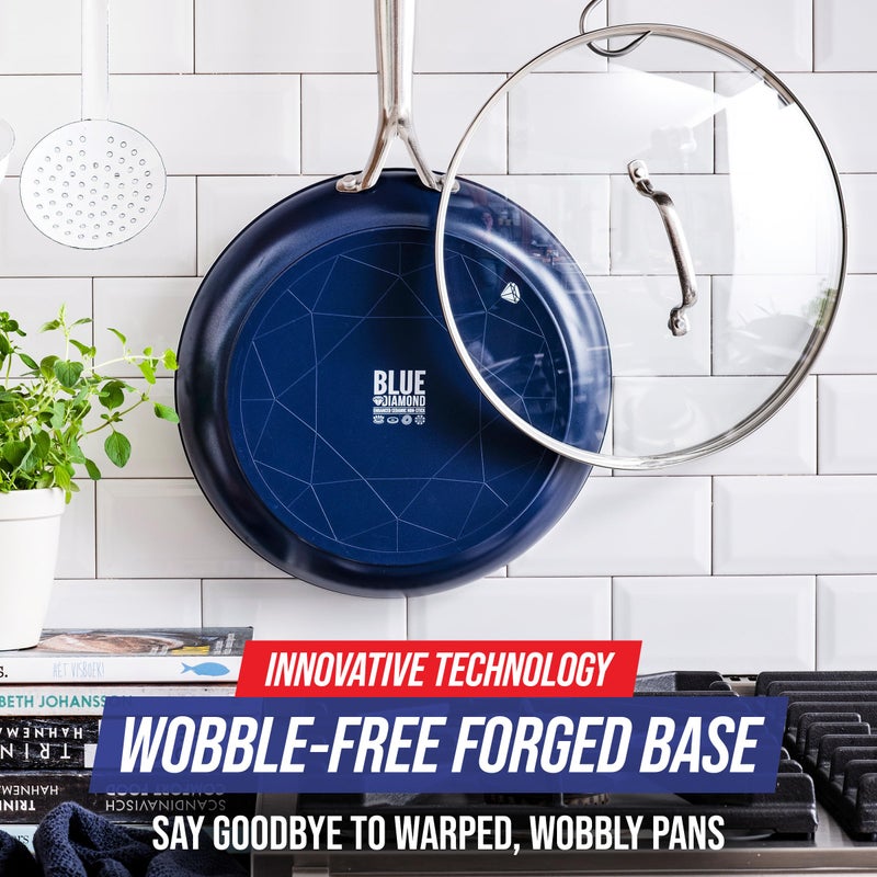 Blue Diamond Cookware 12" Frying Pan Skillet with Lid Diamond Infused Ceramic Healthy Nonstick, PFAS and PFOA-Free, Dishwasher Safe, Oven Safe, Even Heating, Metal Utensil Safe, Warp Control, Blue - Image 5