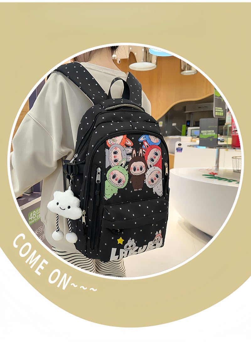 لابوبو حقيبة ظهر لابوبس الجديدة كبيرة الحجم برسومات كرتونية، مناسبة للسفر، متعددة الاستخدامات، مطبوعة بشكل رائع، حقيبة مدرسية عصرية سهلة الحمل للرجال والنساء 43*30*19 سم - Image 5