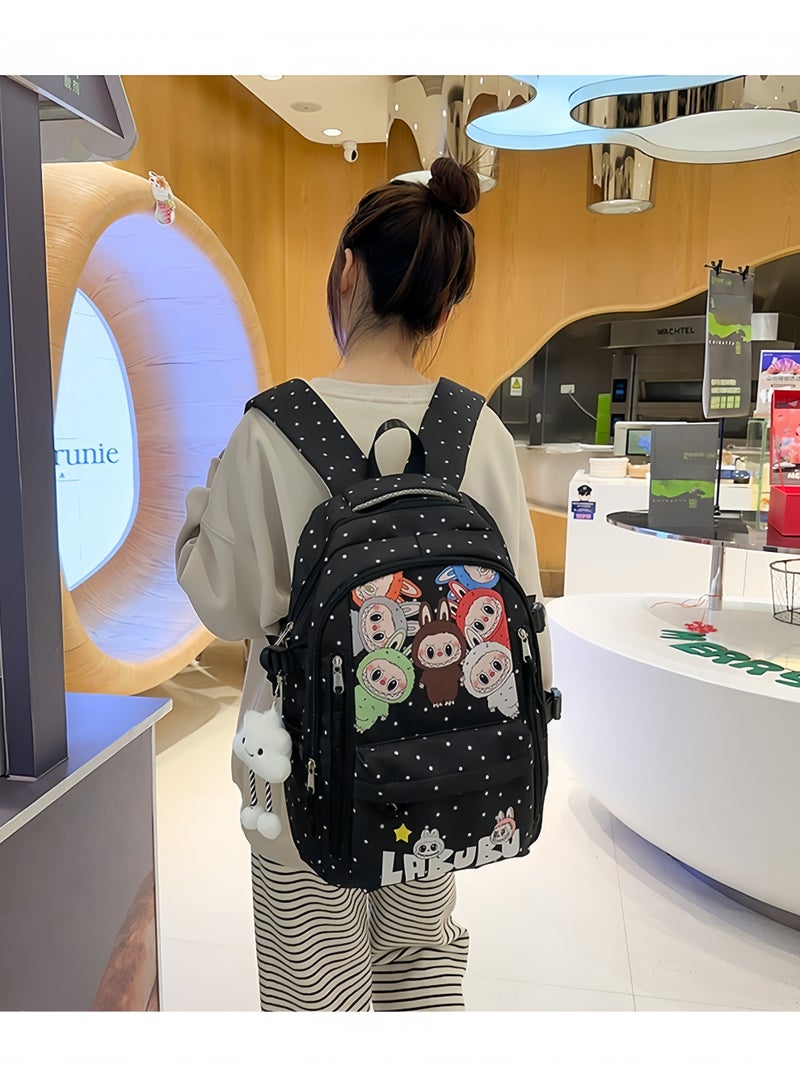 لابوبو حقيبة ظهر لابوبس الجديدة كبيرة الحجم برسومات كرتونية، مناسبة للسفر، متعددة الاستخدامات، مطبوعة بشكل رائع، حقيبة مدرسية عصرية سهلة الحمل للرجال والنساء 43*30*19 سم - Image 4
