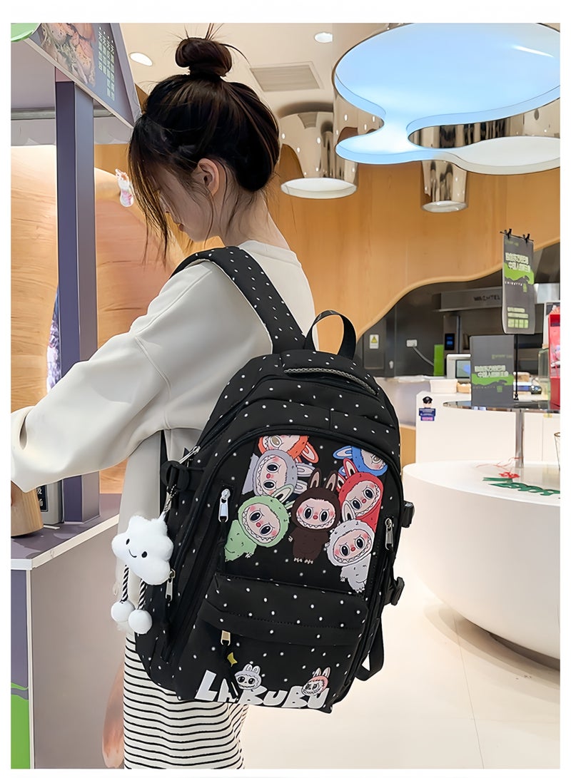 لابوبو حقيبة ظهر لابوبس الجديدة كبيرة الحجم برسومات كرتونية، مناسبة للسفر، متعددة الاستخدامات، مطبوعة بشكل رائع، حقيبة مدرسية عصرية سهلة الحمل للرجال والنساء 43*30*19 سم - Image 3