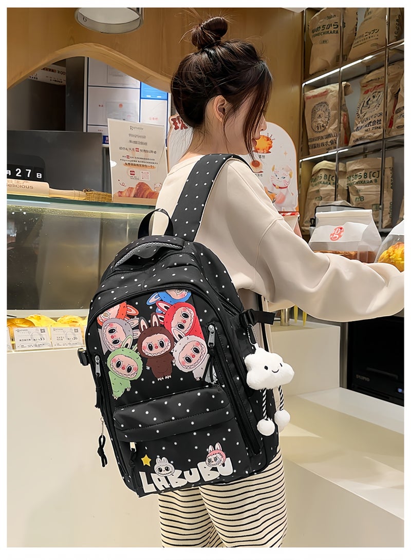 لابوبو حقيبة ظهر لابوبس الجديدة كبيرة الحجم برسومات كرتونية، مناسبة للسفر، متعددة الاستخدامات، مطبوعة بشكل رائع، حقيبة مدرسية عصرية سهلة الحمل للرجال والنساء 43*30*19 سم - Image 2