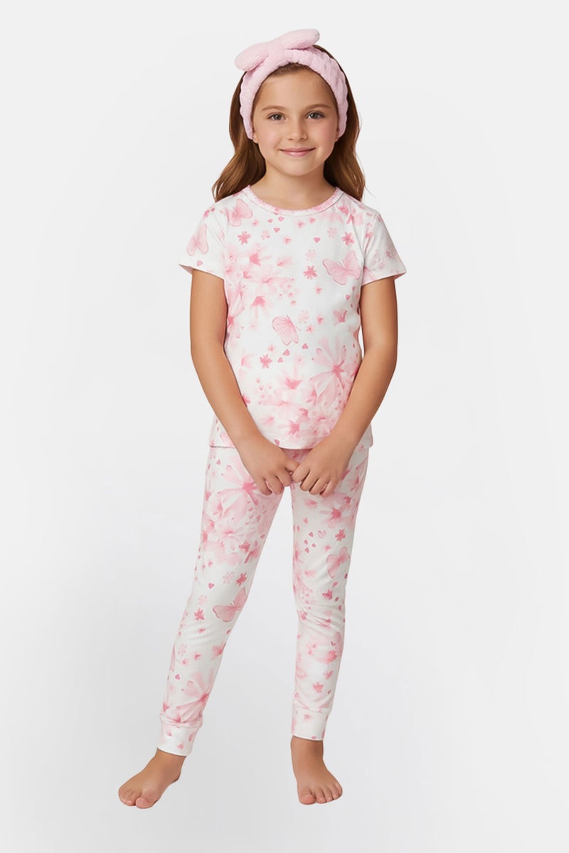 Betsey Johnson Kids Girl 3 Pieces Allover Print Pyjama Top And Bottom With Headband Set, Multicolor - Image 1