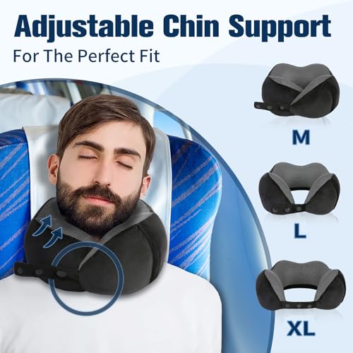 Cirorld Neck Pillow for Traveling, Travel Pillows for Airplanes,100% Pure Memory Foam Travel Neck Pillow, Adjustable Flight Pillow, Portable Plane Accessories with Eye Mask, Earplugs, Carry Bag - Image 2