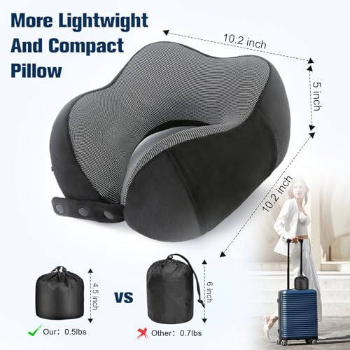 Cirorld Neck Pillow for Traveling, Travel Pillows for Airplanes,100% Pure Memory Foam Travel Neck Pillow, Adjustable Flight Pillow, Portable Plane Accessories with Eye Mask, Earplugs, Carry Bag - Image 3