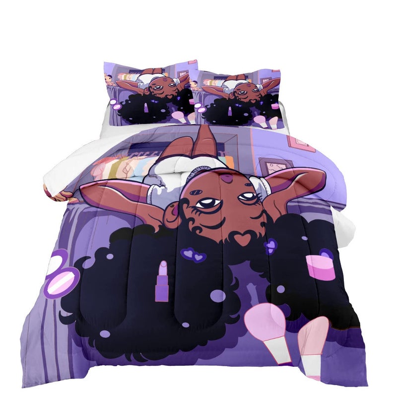 FJKJHKGJ FJKJHKGJ Black Girl Comforter for Full Size Bed Purple African American Girl Full Bedding Microfiber Soft 3 Piece Quilt Set 1 Comforter  2 Pillowcases 