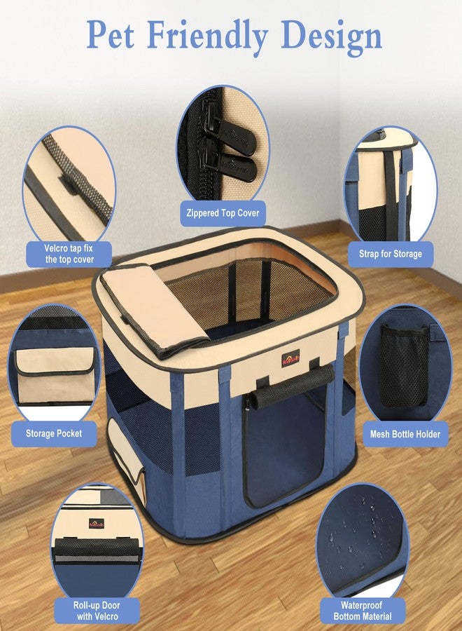 Aivituvin Dog Playpen, Pet Playpen, Foldable Kitten cage Puppy Play Pen, Portable Dog Kennel Tent Crate, Indoor Outdoor Travel Camping Use for Small Animals with Carrying Case (Blue L) - Image 2