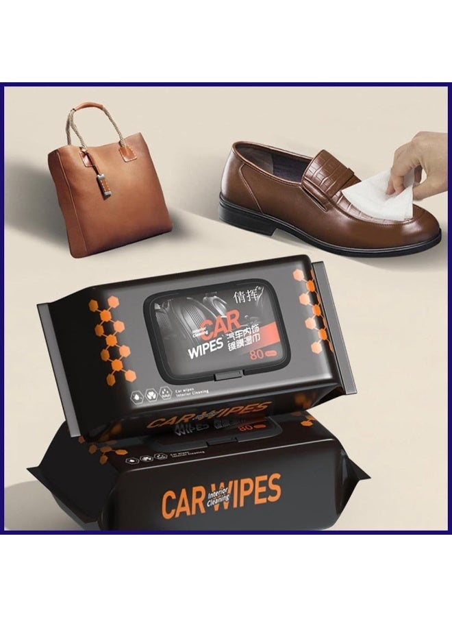 Car Cleaning Wet Wipes – Multi-Purpose Interior & Leather Cleaning Wipes for Car, Bags & Leather Shoes – 2 Packs (80 Wipes Each) - Image 1