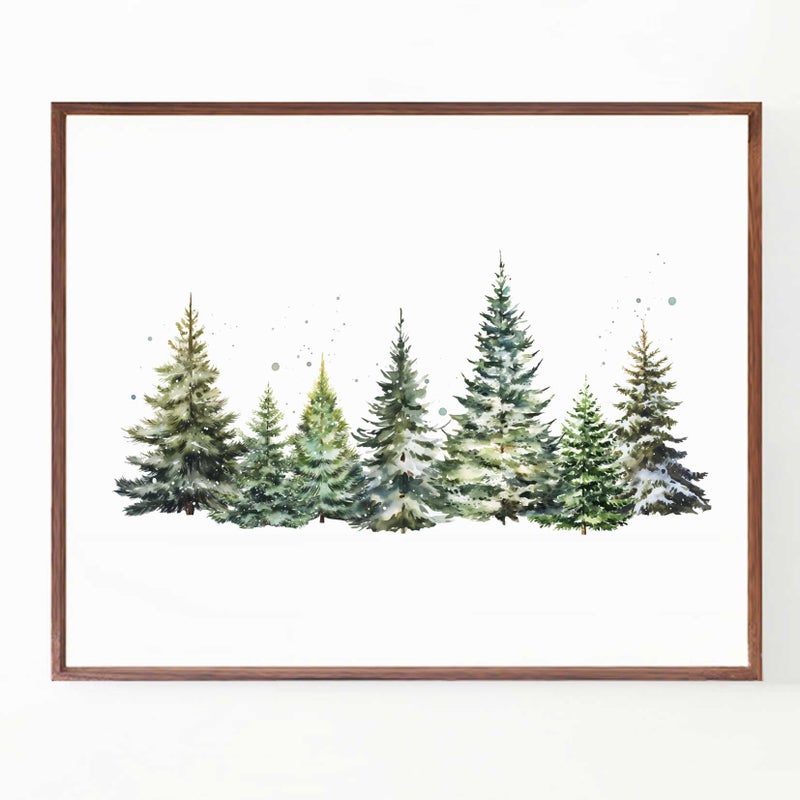 ZEARPT Christmas Tree Print  Winter Landscape  Watercolor Christmas Tree Painting Print  Pine Tree Art  Farmhouse Christmas wall art  Winter Wall Art - Image 4