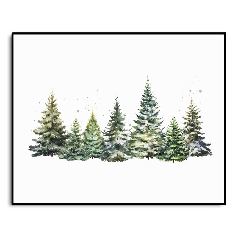 ZEARPT Christmas Tree Print  Winter Landscape  Watercolor Christmas Tree Painting Print  Pine Tree Art  Farmhouse Christmas wall art  Winter Wall Art - Image 3