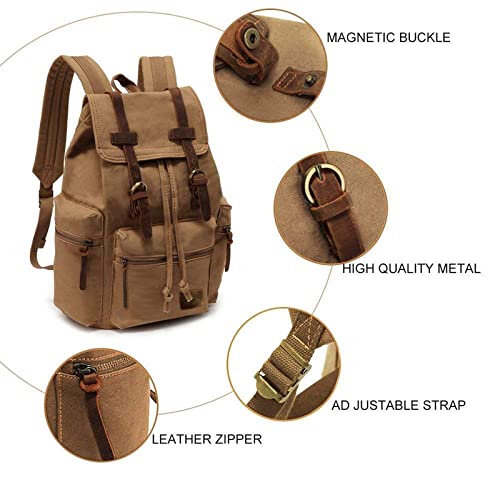 AUGUR High Capacity Canvas Vintage Backpack - for Hiking Travel 12-15.6" Laptop Backapcks for Men Casual Daypacks Rucksack(L-Khaki) - Image 3