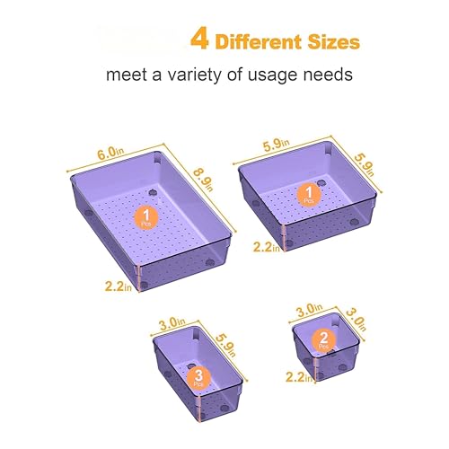 Boniry Drawer Storage Organizer | Drawer Organizer Trays Set Clear Plastic Storage Bins Bathroom Tray Dividers Acrylic Organizer | Dressing Table Organizer (Purple, 5 Pcs) - Image 2