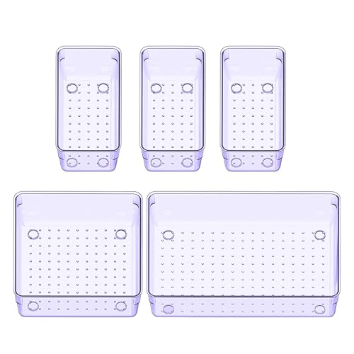 Boniry Drawer Storage Organizer | Drawer Organizer Trays Set Clear Plastic Storage Bins Bathroom Tray Dividers Acrylic Organizer | Dressing Table Organizer (Purple, 5 Pcs) - Image 1