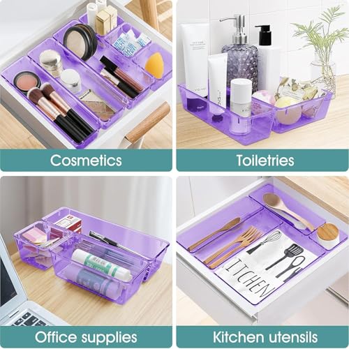 Boniry Drawer Storage Organizer | Drawer Organizer Trays Set Clear Plastic Storage Bins Bathroom Tray Dividers Acrylic Organizer | Dressing Table Organizer (Purple, 5 Pcs) - Image 5