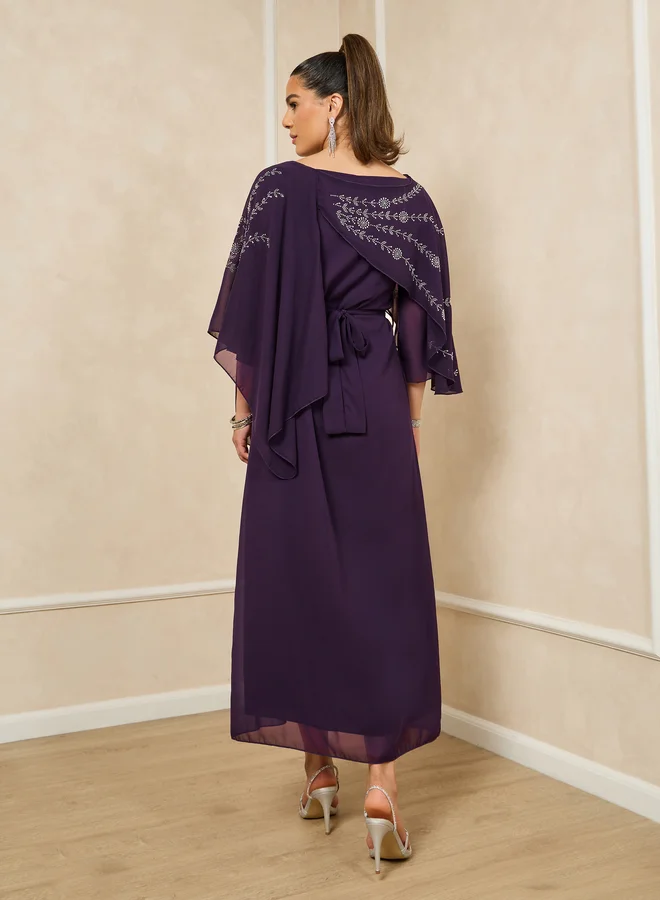Styli Styli Embellished Cape Sleeve A-Line Maxi Dress