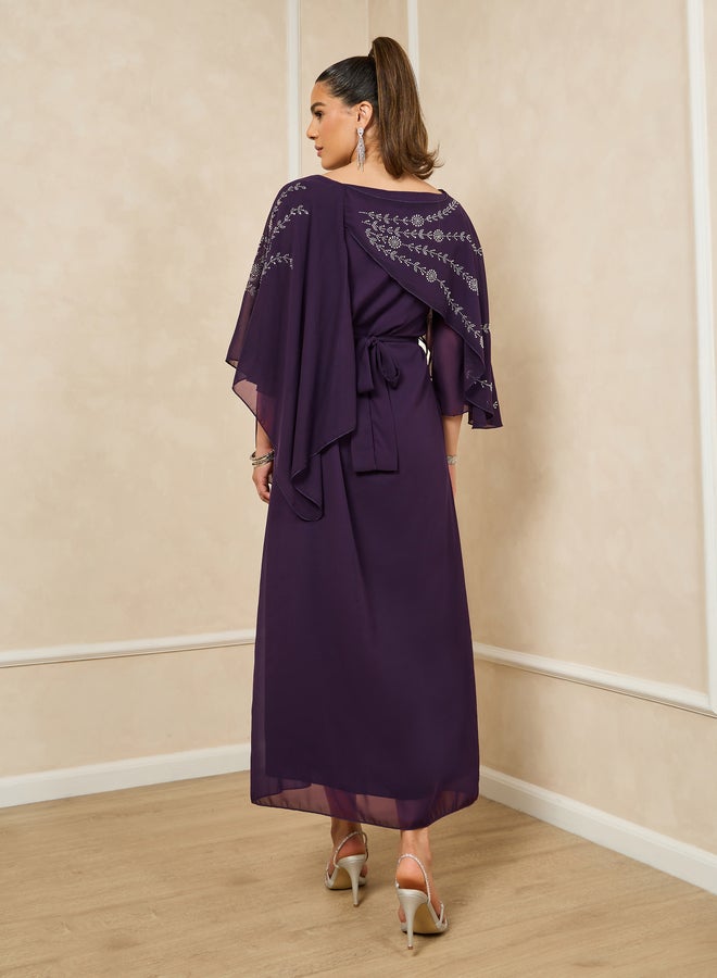 Styli Styli Embellished Cape Sleeve A-Line Maxi Dress  - Image 5
