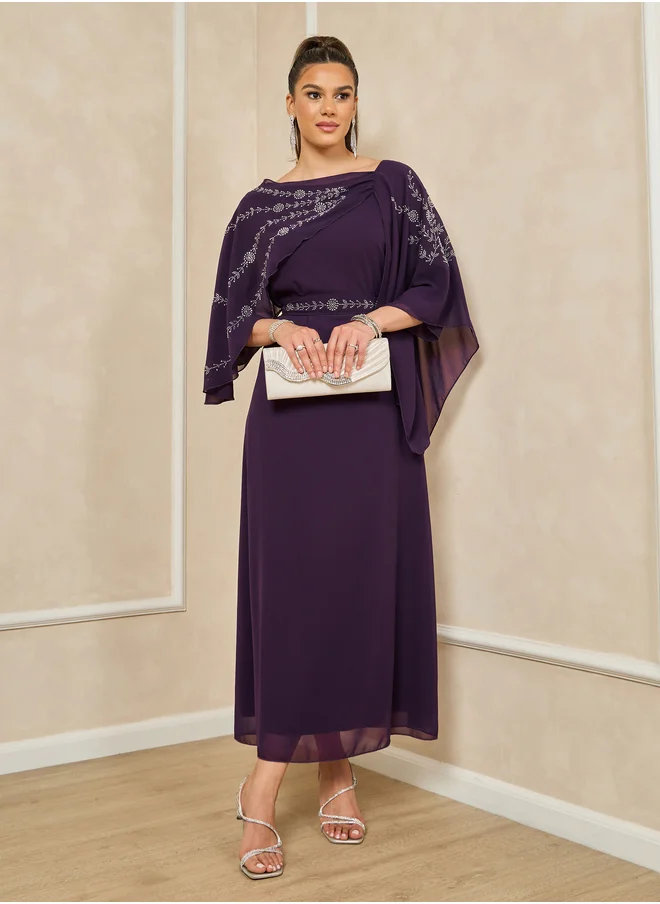 ستايلي Styli Embellished Cape Sleeve A-Line Maxi Dress
