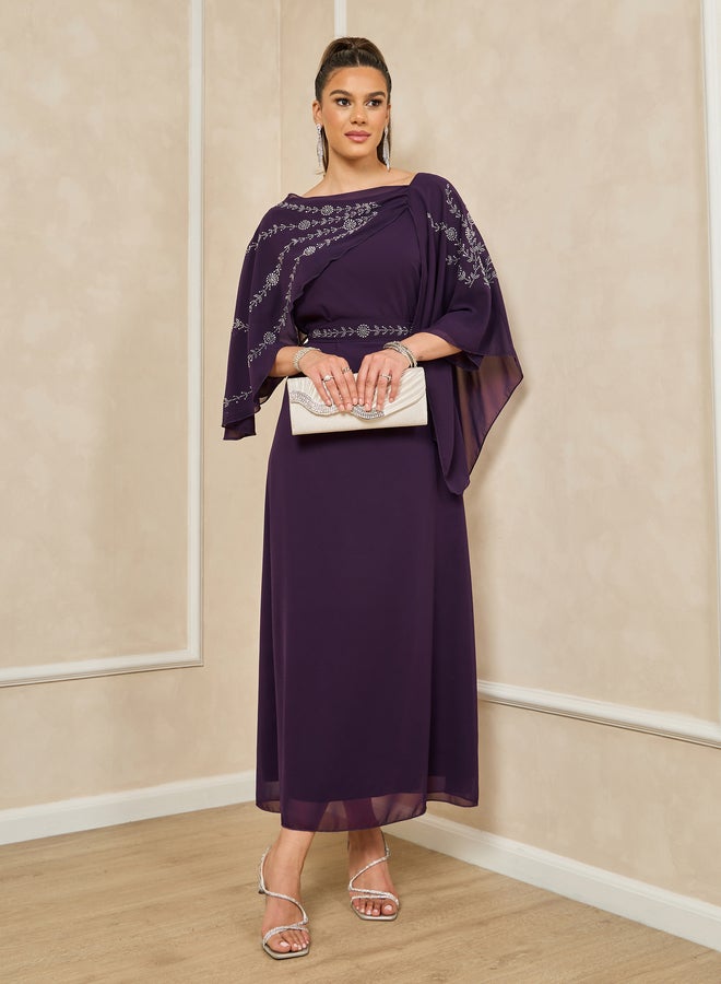 Styli Styli Embellished Cape Sleeve A-Line Maxi Dress  - Image 1