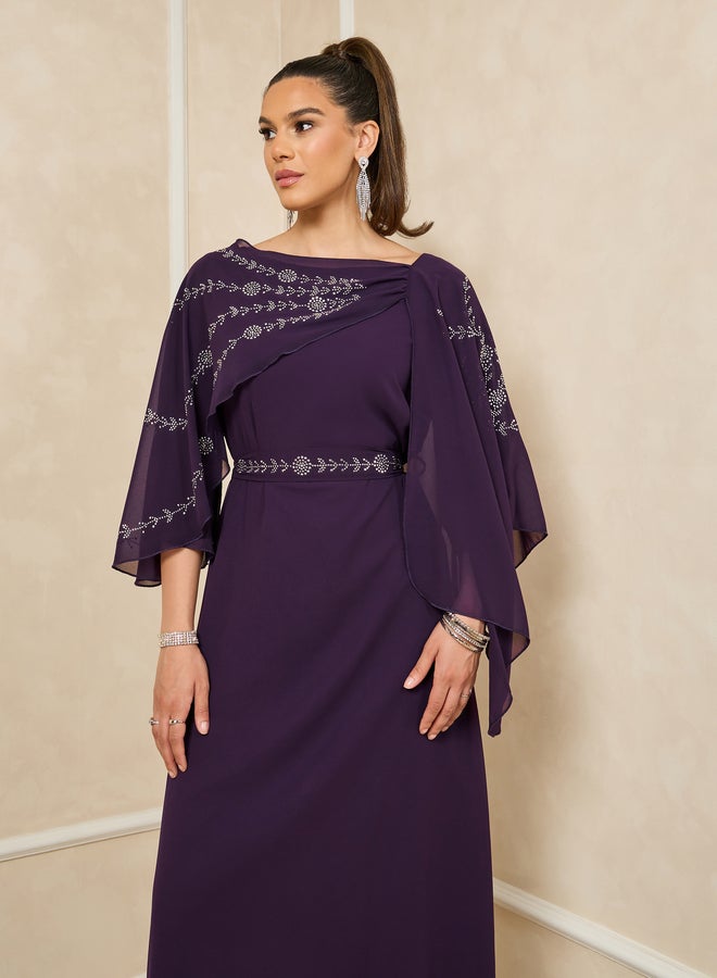 Styli Styli Embellished Cape Sleeve A-Line Maxi Dress  - Image 3