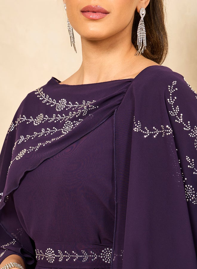 Styli Styli Embellished Cape Sleeve A-Line Maxi Dress  - Image 4