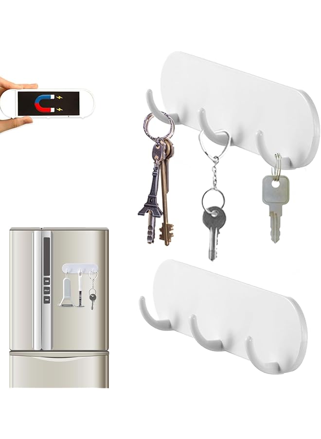 2-Pack Magnetic Key Holder for Frideg, Heavy Duty Strong Magnetic Key Hanger with 3 Hooks