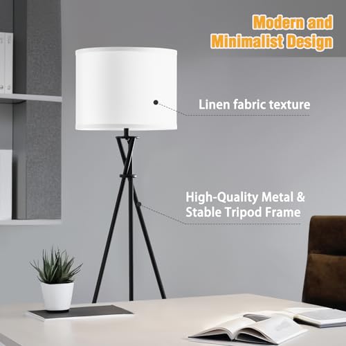 Luvkczc Floor Lamp for Living Room, 61'' Modern Tripod Floor Lamps with White Shade & Rotary Switch, Black Floor lamp for Bedroom, Office, Simple Design Lamp - Image 4