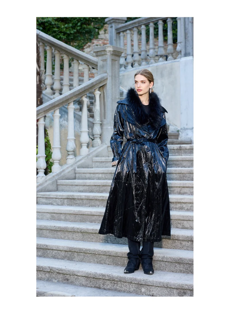 MissWhence  Patent Leather Overcoat - Black for Women | Best Price UAE