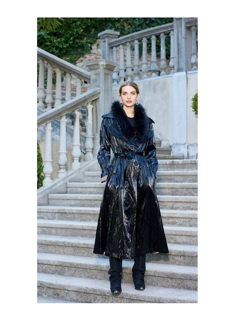 MissWhence  Patent Leather Overcoat - Black for Women | Best Price UAE