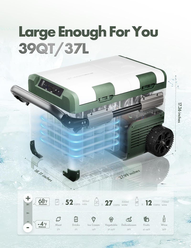 A-Premium 12 Volt Refrigerator 39QT/36.7L Portable Car Fridge Cooler, -4°F~68°F Separated Zone Portable Freezer APP Control with 12/24V DC & 110/240V AC Adapter, for Truck Car Camping RV Roadtrips - Image 2
