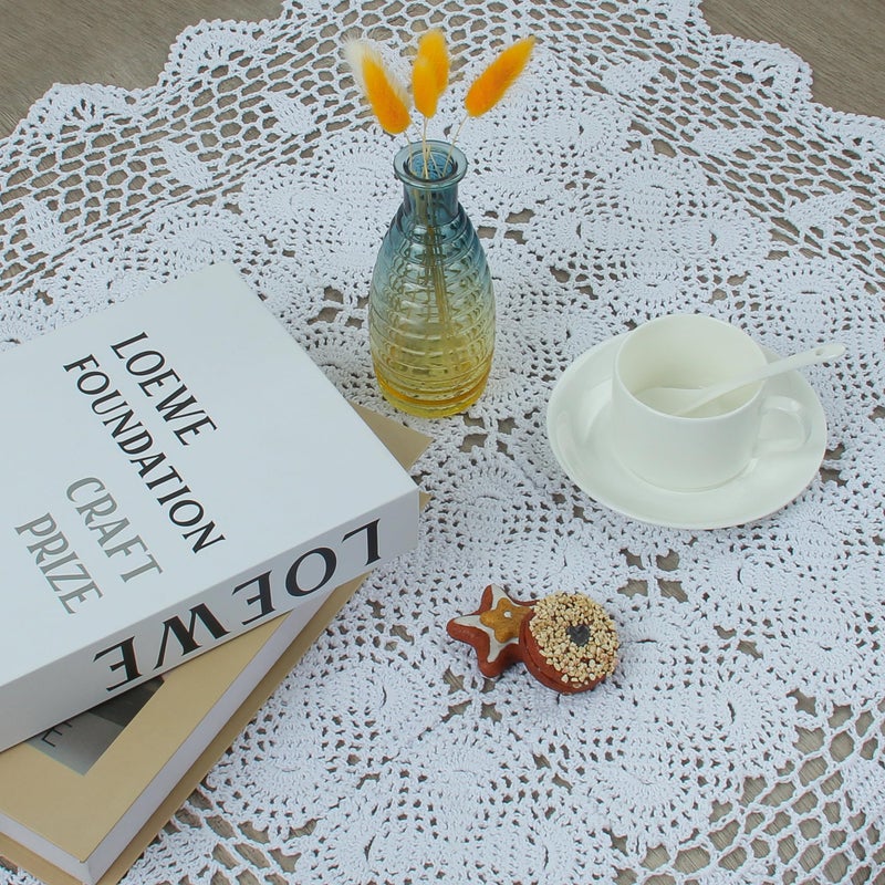 kilofly Handmade Crochet Cotton Lace Table Placemats Sofa Doilies  Square  White  27 inch - Image 4