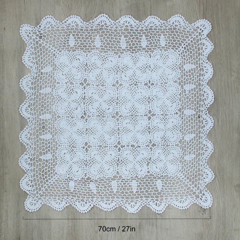 kilofly Handmade Crochet Cotton Lace Table Placemats Sofa Doilies  Square  White  27 inch - Image 2