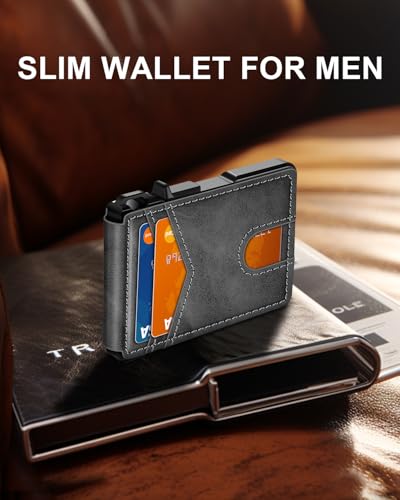 ZALVEX Wallet for Men, Mens Minimalist Wallet 9-13 Cards, Slim Compact Wallet with Money Clip & ID Window, RFID Blocking Smart Pop Up Card Wallet, Metal Aluminum Credit Card Holder Bifold Wallet - Image 2