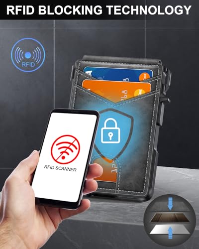 ZALVEX Wallet for Men, Mens Minimalist Wallet 9-13 Cards, Slim Compact Wallet with Money Clip & ID Window, RFID Blocking Smart Pop Up Card Wallet, Metal Aluminum Credit Card Holder Bifold Wallet - Image 5
